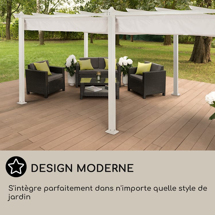 Pantheon Pergola tubes carrés d'aluminium 3x6 m 4 poteaux d'angle hydrofuge 3 x 6 m | Blanc | Gris Clair