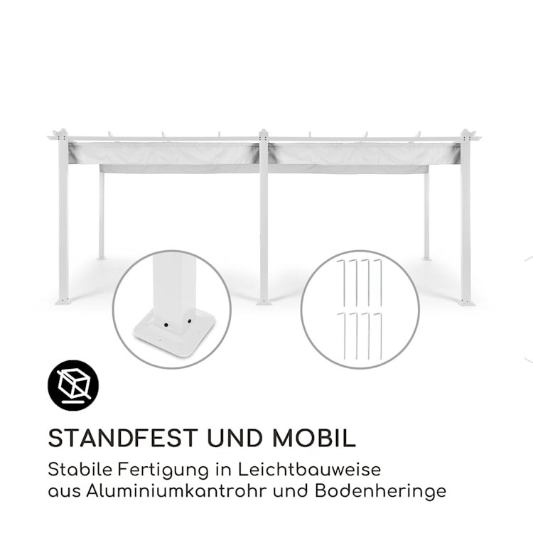 Pantheon Pergola Aluminiumkantrohr 3x6m 4 Eckpfosten wasserabweisend 3 x 6 m | Weiß | Hellgrau