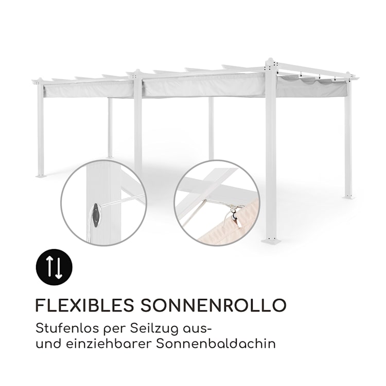 Pantheon Pergola Aluminiumkantrohr 3x6m 4 Eckpfosten wasserabweisend 3 x 6 m | Weiß | Hellgrau