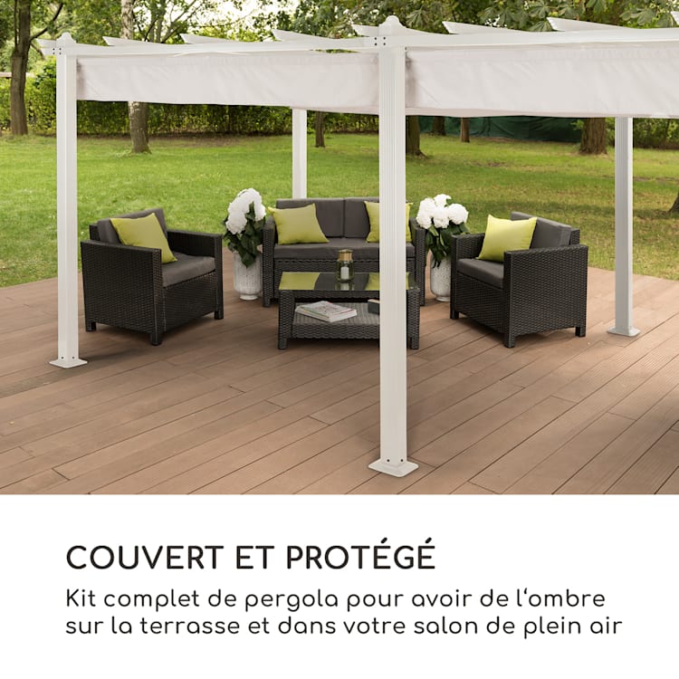 Pantheon Pergola tubes carrés d'aluminium 3x6 m 4 poteaux d'angle hydrofuge 3 x 6 m | Blanc | Gris Clair