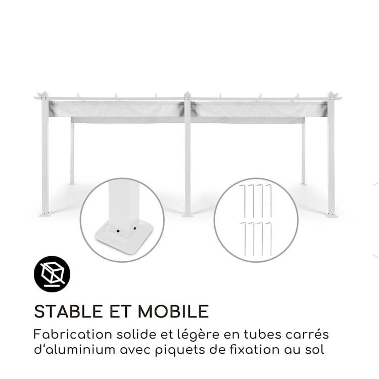 Pantheon Pergola tubes carrés d'aluminium 3x6 m 4 poteaux d'angle hydrofuge 3 x 6 m | Blanc | Gris Clair