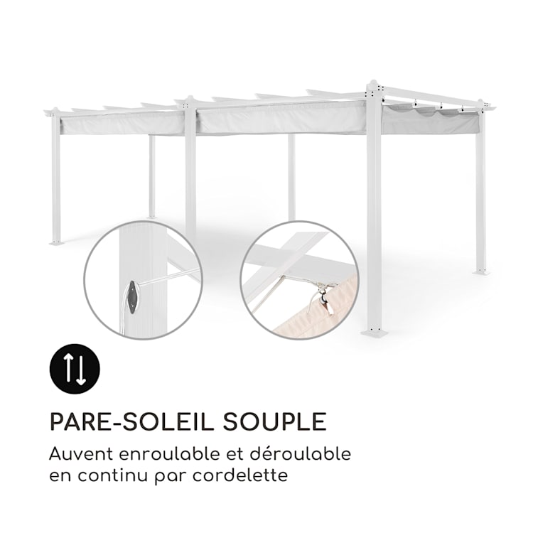 Pantheon Pergola tubes carrés d'aluminium 3x6 m 4 poteaux d'angle hydrofuge 3 x 6 m | Blanc | Gris Clair