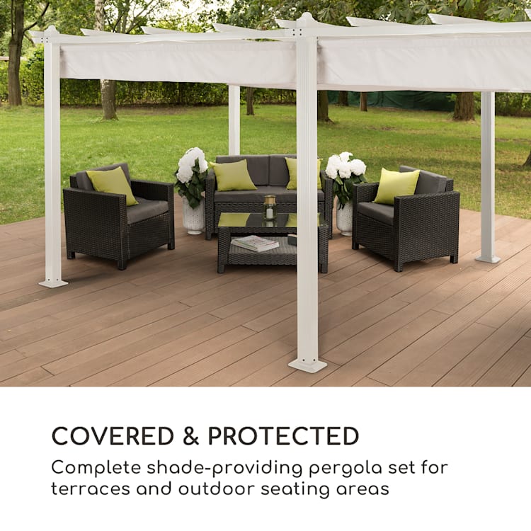 Pantheon, pergola, hliníková štvorhranná rúrka, 3 × 6 m, 4 rohové stĺpiky, nepremokavá 3 x 6 m | Biela | Svetlosivá