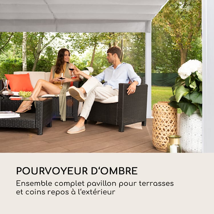 Pantheon Cortina, pavillon avec toit, 3 x 4 m, 4 panneaux latéraux 3 x 4 m | Blanc | Gris Clair