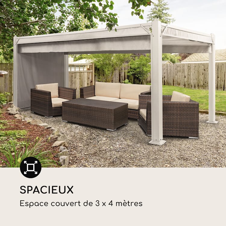 Pantheon Cortina, pavillon avec toit, 3 x 4 m, 4 panneaux latéraux 3 x 4 m | Blanc | Gris Clair