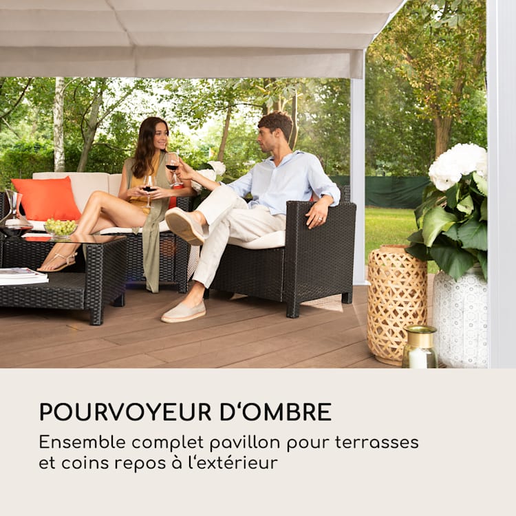 Pantheon Cortina, pavillon avec toit, 3 x 6m, 4 panneaux latéraux 3 x 6 m | Blanc | Beige