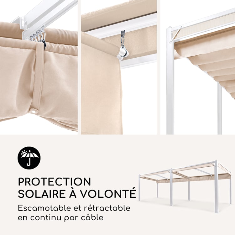 Pantheon Cortina, pavillon avec toit, 3 x 6m, 4 panneaux latéraux 3 x 6 m | Blanc | Beige