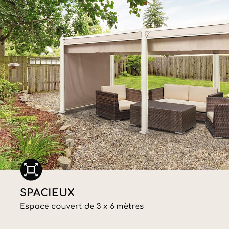 Pantheon Cortina, pavillon avec toit, 3 x 6m, 4 panneaux latéraux 3 x 6 m | Blanc | Beige