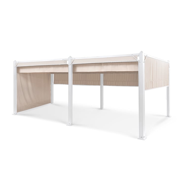 Pantheon Cortina, pavillon avec toit, 3 x 6m, 4 panneaux latéraux 3 x 6 m | Blanc | Beige