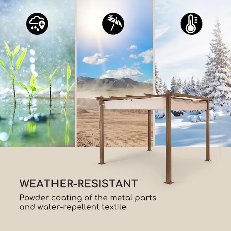 Pantheon Rust, pergola, négyzet alakú alumínium cső, 3 × 3 m, 4 sarokoszlop, vízálló