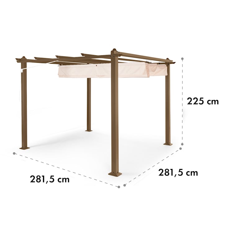 Pantheon Rust, pergola, négyzet alakú alumínium cső, 3 × 3 m, 4 sarokoszlop, vízálló