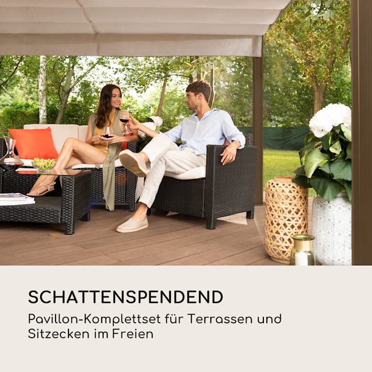Pantheon Cortina Rust Pavillon mit Dach 3x6 m 4 Seitenteile 3 x 6 m | Beige