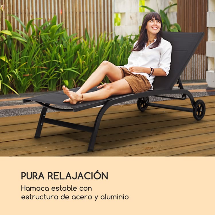 Tumbona Limala Acero/Aluminio Textilene 150 kg móvil Negro