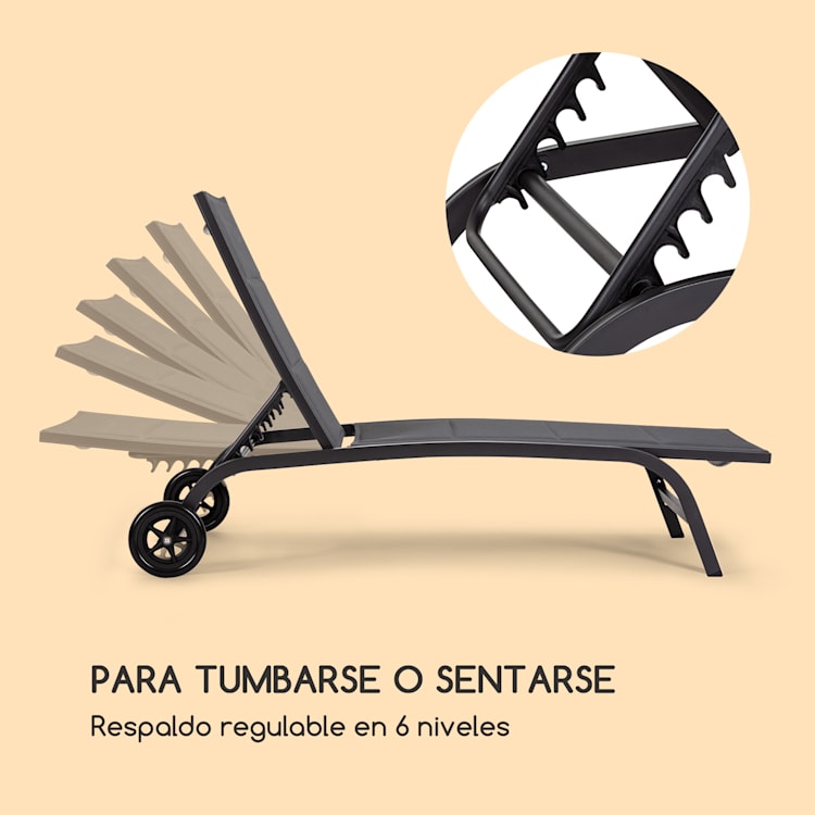 Tumbona Limala Acero/Aluminio Textilene 150 kg móvil Negro