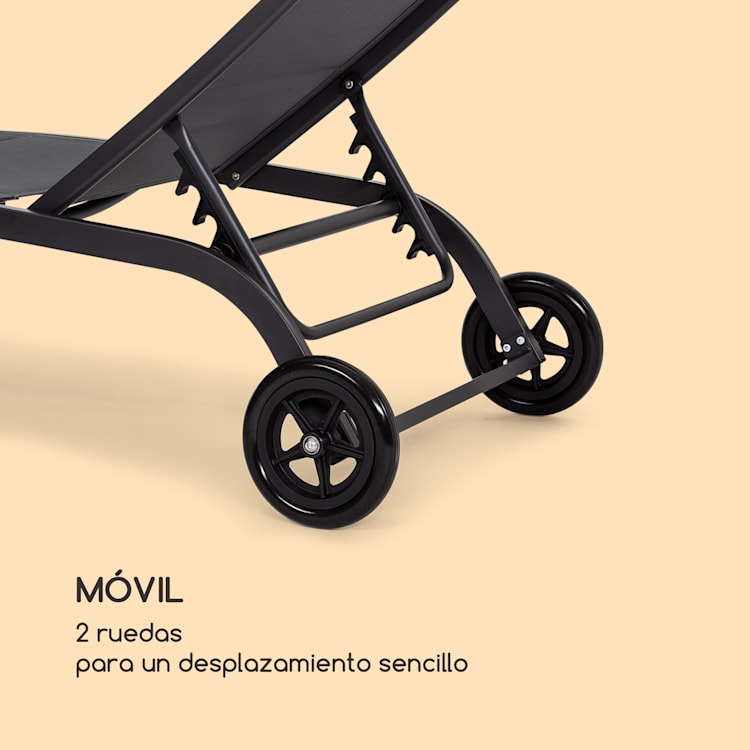 Tumbona Limala Acero/Aluminio Textilene 150 kg móvil Negro