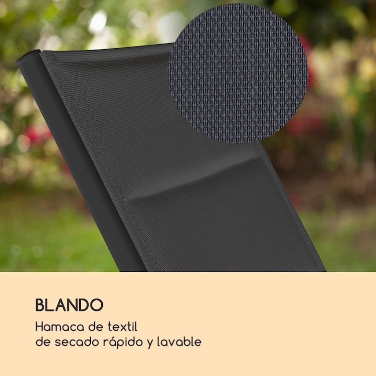 Tumbona Limala Acero/Aluminio Textilene 150 kg móvil Negro