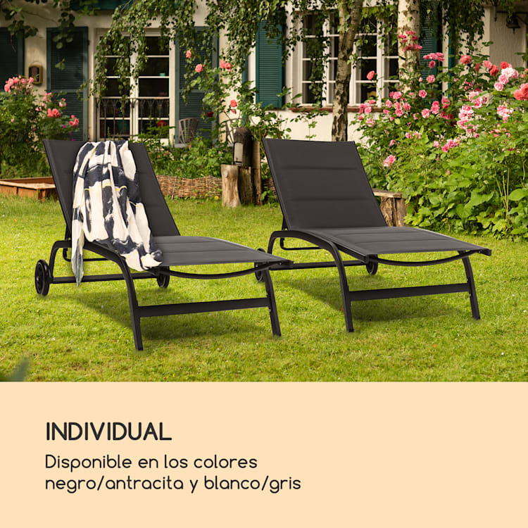 Tumbona Limala Acero/Aluminio Textilene 150 kg móvil Negro