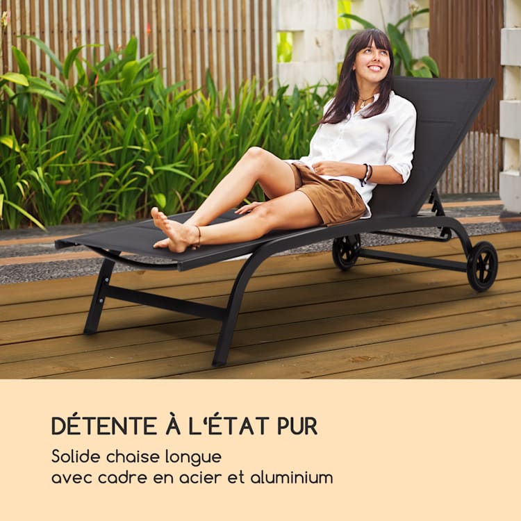 Bain de soleil Limala Acier/Aluminium Textilene 150 kg mobile Gris Foncé