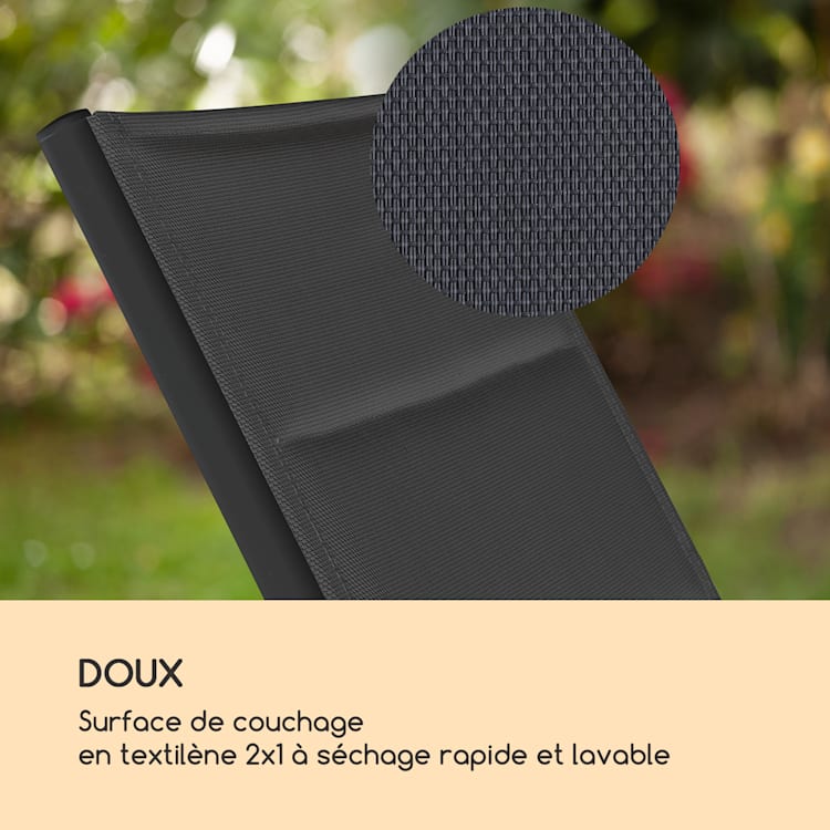 Bain de soleil Limala Acier/Aluminium Textilene 150 kg mobile Gris Foncé