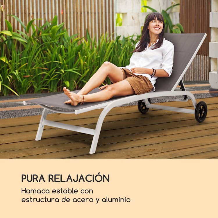 Tumbona Limala Acero/Aluminio Textilene 150 kg móvil Blanco