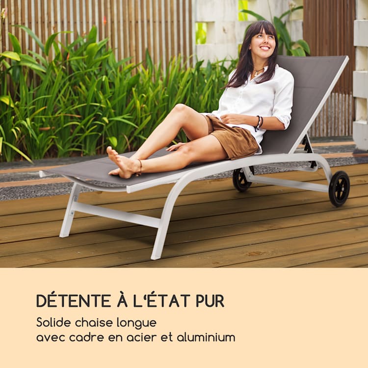 Limala ligstoel loungebed staal/aluminium textileen 150 kg mobiel Wit