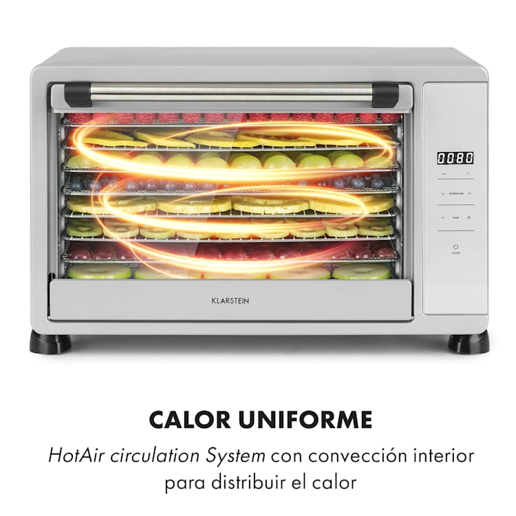 Mega Jerky Deshidratador 650W 35-80°C Pantalla táctil LCD Temporizador 8 bandejas Plata