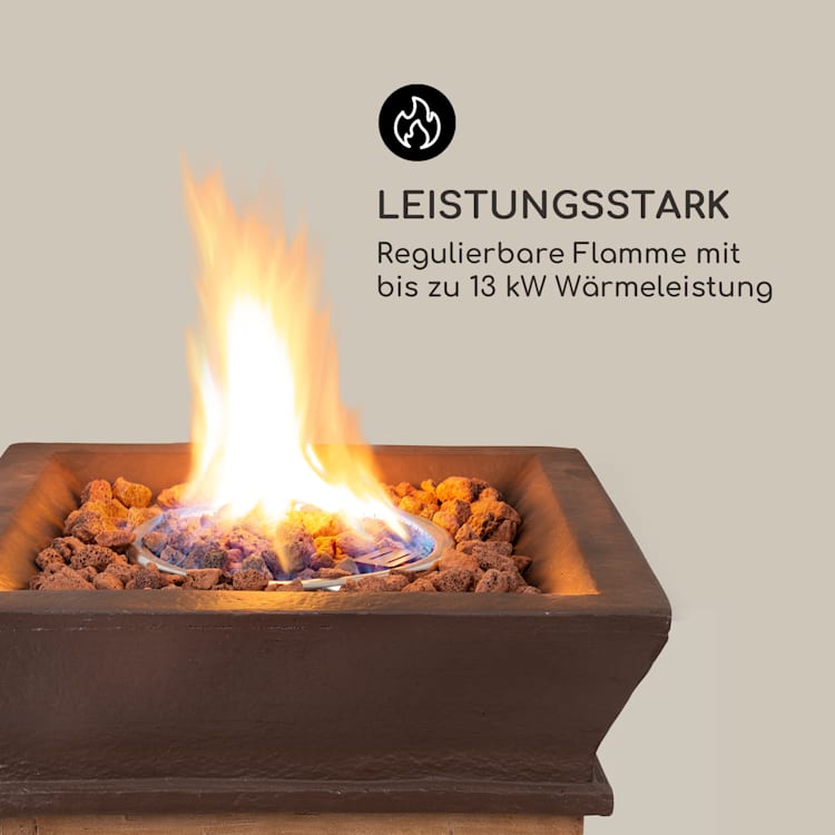 Prati Gas-Feuerstelle 13 kW elektrisches Zündsystem Lavasteine inkl. Regenschutz Holz
