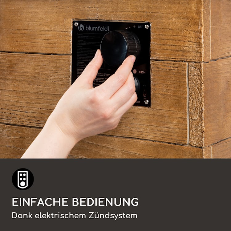 Prati Gas-Feuerstelle 13 kW elektrisches Zündsystem Lavasteine inkl. Regenschutz Holz