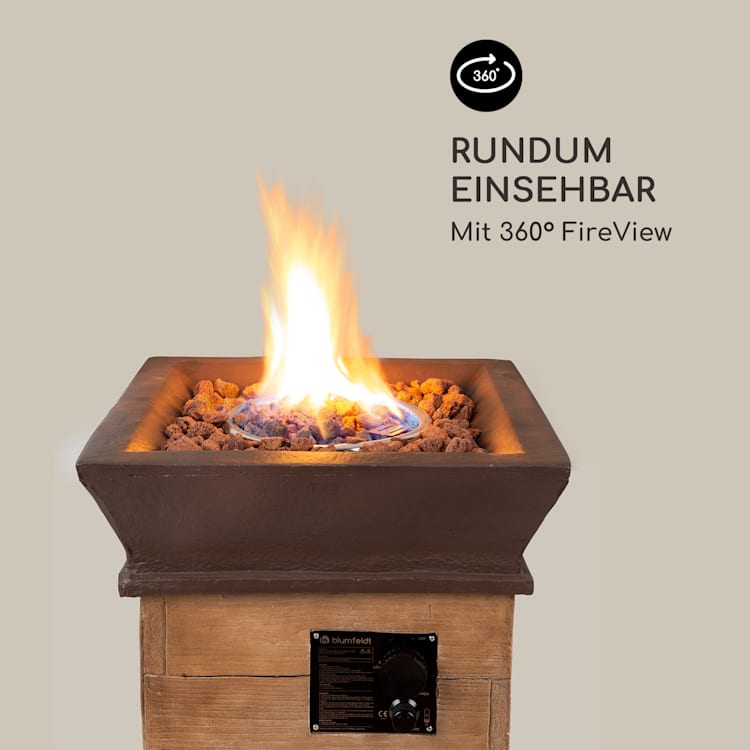 Prati Gas-Feuerstelle 13 kW elektrisches Zündsystem Lavasteine inkl. Regenschutz Holz