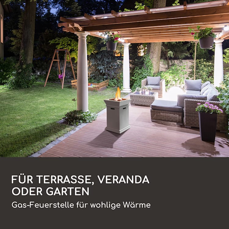 Prati Gas-Feuerstelle 13 kW elektrisches Zündsystem Lavasteine inkl. Regenschutz Weiß