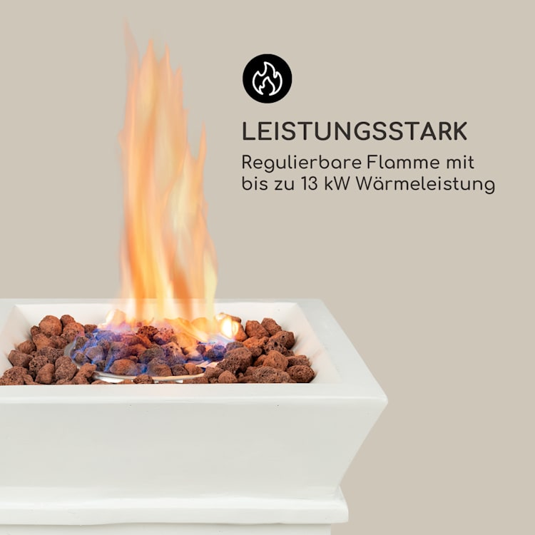 Prati Gas-Feuerstelle 13 kW elektrisches Zündsystem Lavasteine inkl. Regenschutz Weiß