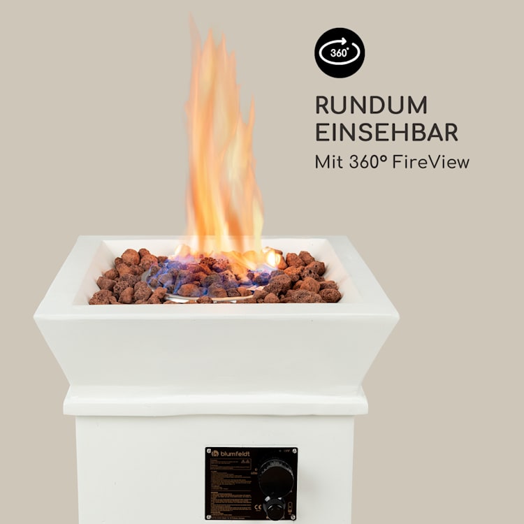 Prati Gas-Feuerstelle 13 kW elektrisches Zündsystem Lavasteine inkl. Regenschutz Weiß
