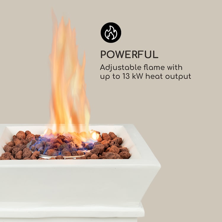 Prati, plynové ohnisko, 13 kW, elektrický zapaľovací systém, lávové kamene, vrátane krytu proti dažďu Biela