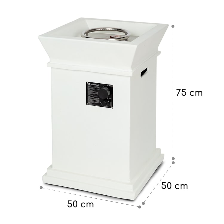 Prati, plynové ohnisko, 13 kW, elektrický zapaľovací systém, lávové kamene, vrátane krytu proti dažďu Biela