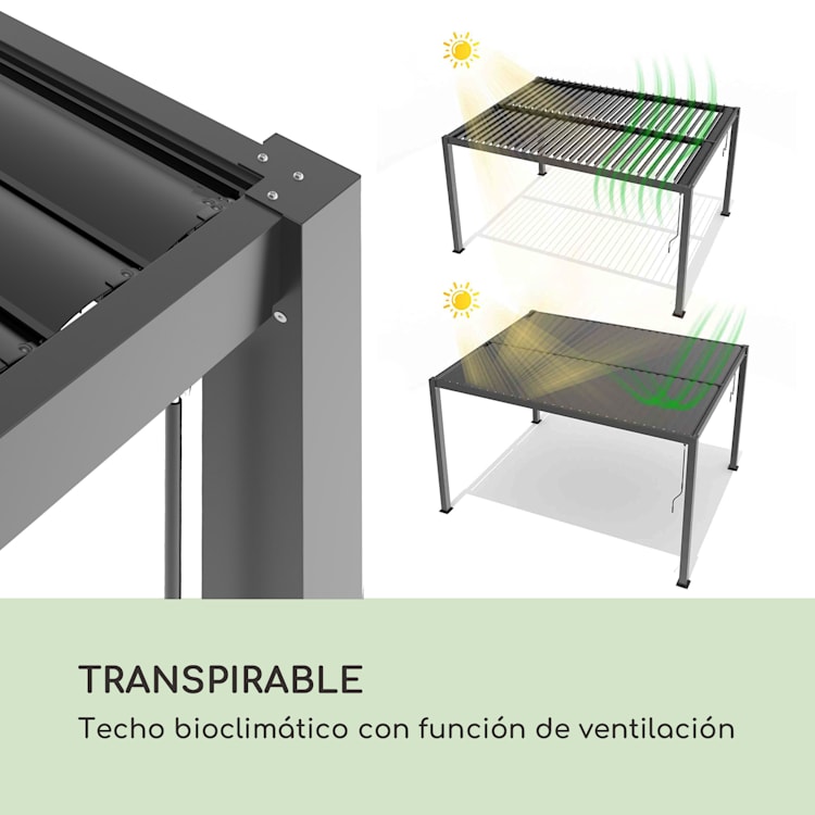 Pantheon Climax Ambient 3x3 m 4 esquineros Techo bioclimático 3 x 3 m | Negro