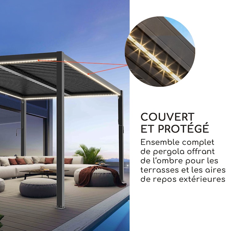 Pantheon Climax Ambient 3x3 m 4 poteaux d'angle toit bioclimatique 3 x 3 m | Noir