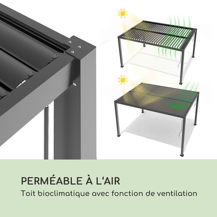 Pantheon Climax Ambient 3x3 m 4 poteaux d'angle toit bioclimatique 3 x 3 m | Noir