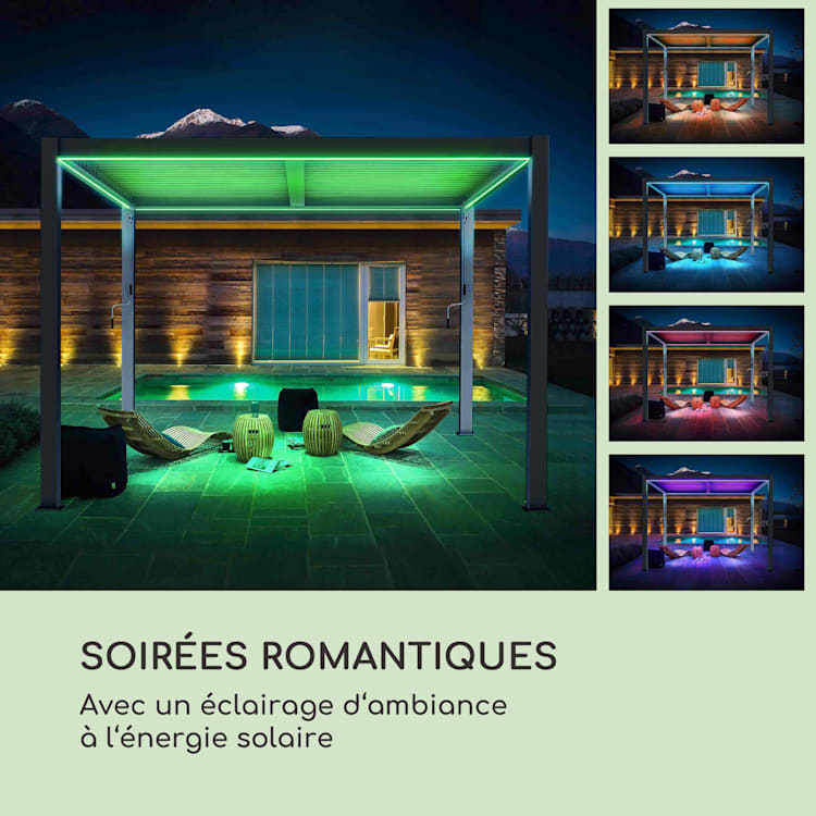 Pantheon Climax Ambient 3x3 m 4 poteaux d'angle toit bioclimatique 3 x 3 m | Noir