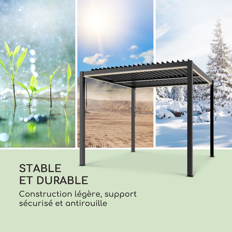 Pantheon Climax Ambient 3x3 m 4 poteaux d'angle toit bioclimatique 3 x 3 m | Noir