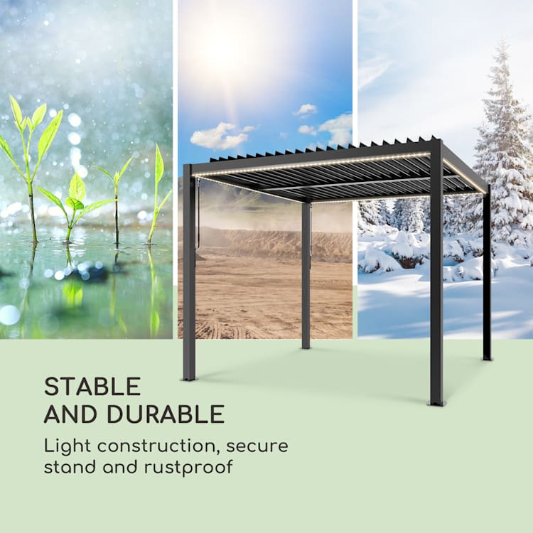 Pantheon Climax Ambient, 3 × 3 m, 4 rohové stĺpiky, bioklimatická strecha 3 x 3 m | Čierna