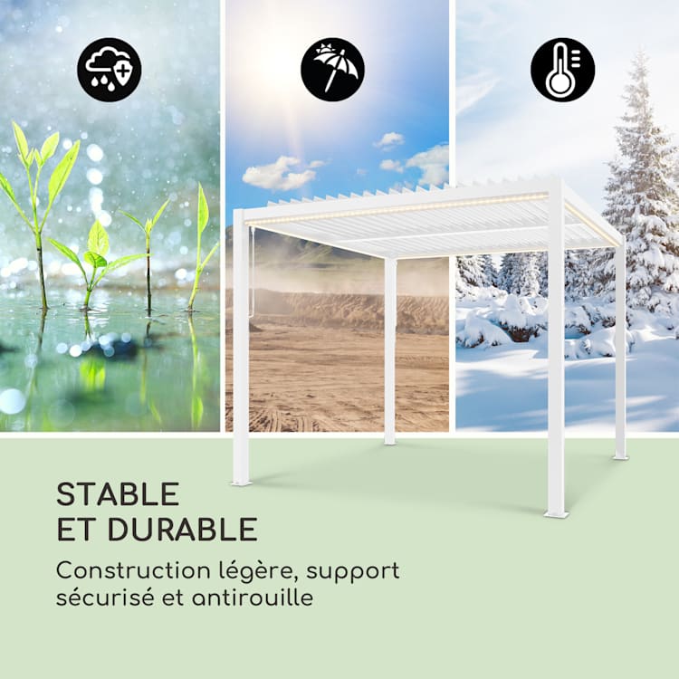 Pantheon Climax Ambient 3 x 3 m 4 poteaux d'angle toit bioclimatique 3 x 3 m | Blanc