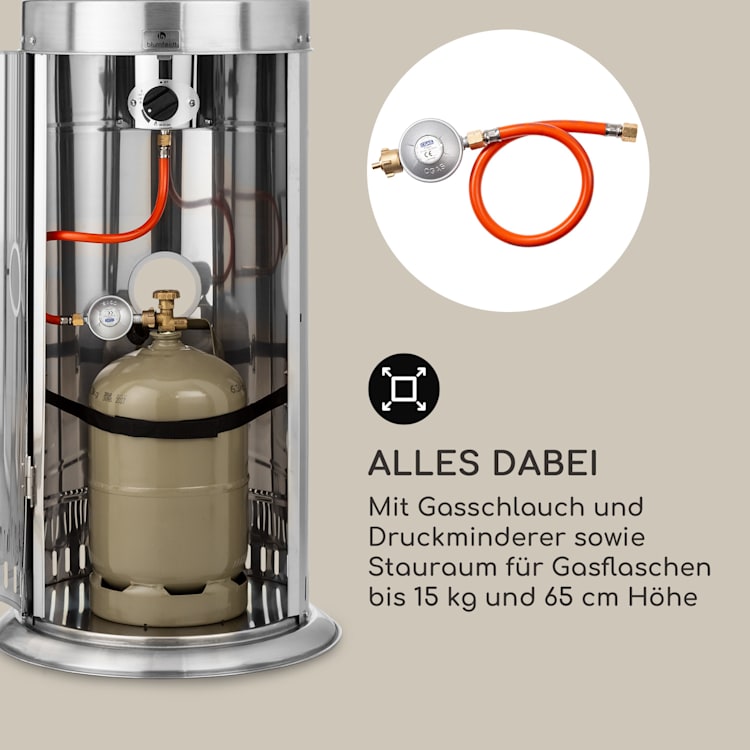 Heatwave Gasheizstrahler 10 kW (728 g/h) Bodenrollen Schutzcover Piezozündung Silber