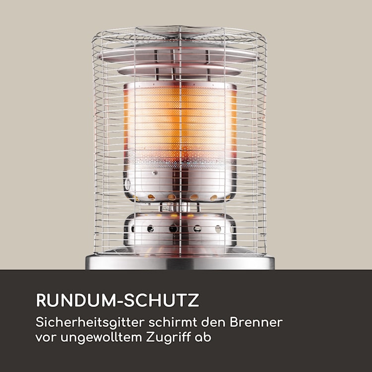 Heatwave Gasheizstrahler 10 kW (728 g/h) Bodenrollen Schutzcover Piezozündung Silber