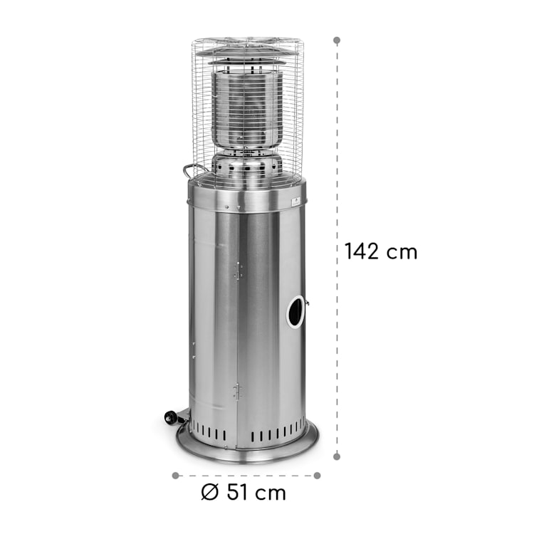 Heatwave Gasheizstrahler 10 kW (728 g/h) Bodenrollen Schutzcover Piezozündung Silber