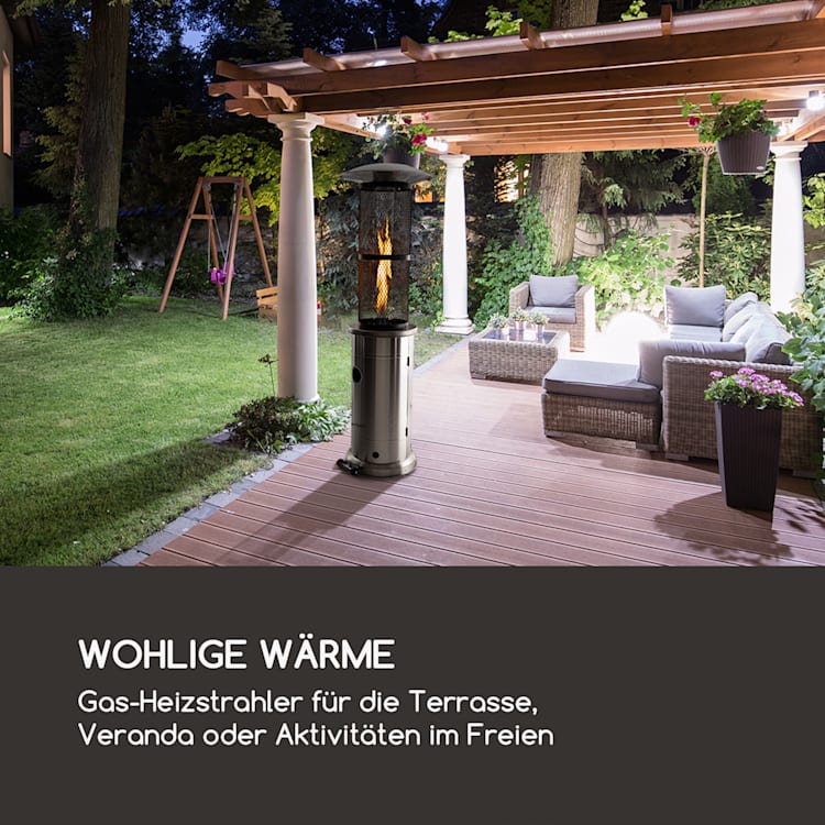 Goldflame Terrassenheizstrahler Gasheizer 11,2 kW Temperglas mobil Edelstahl Silber