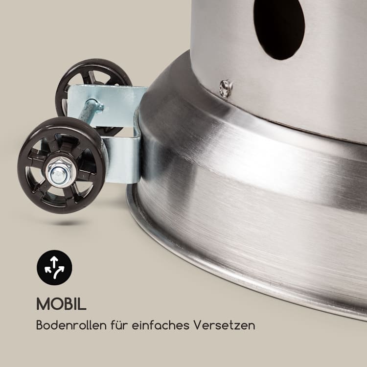 Goldflame Terrassenheizstrahler Gasheizer 11,2 kW Temperglas mobil Edelstahl Silber