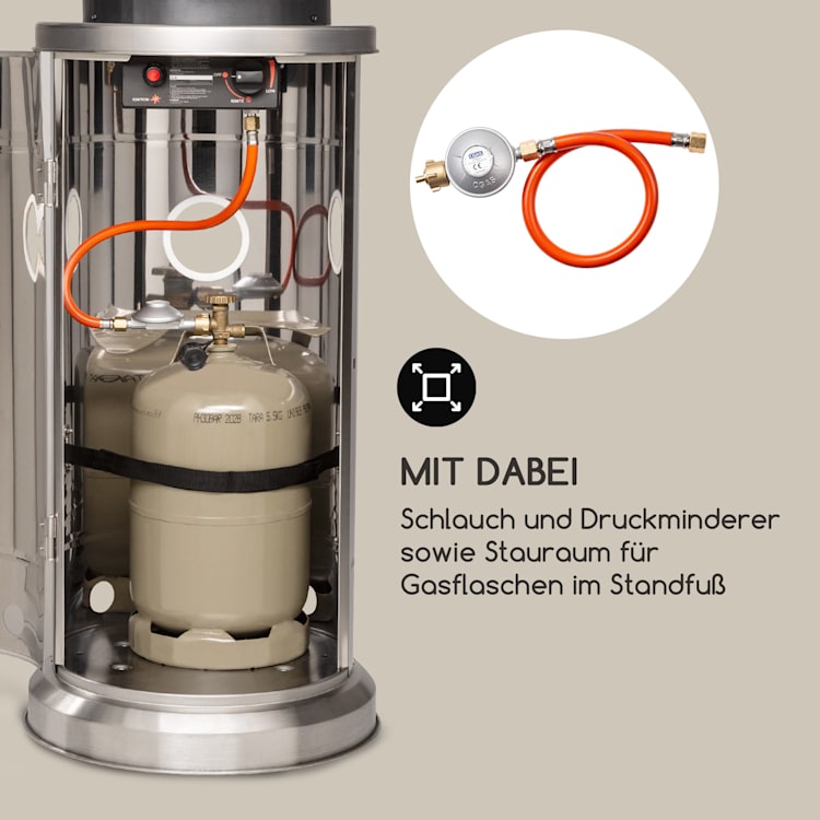 Goldflame Terrassenheizstrahler Gasheizer 11,2 kW Temperglas mobil Edelstahl Silber