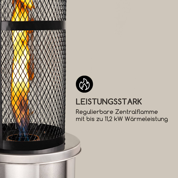 Goldflame Terrassenheizstrahler Gasheizer 11,2 kW Temperglas mobil Edelstahl Silber