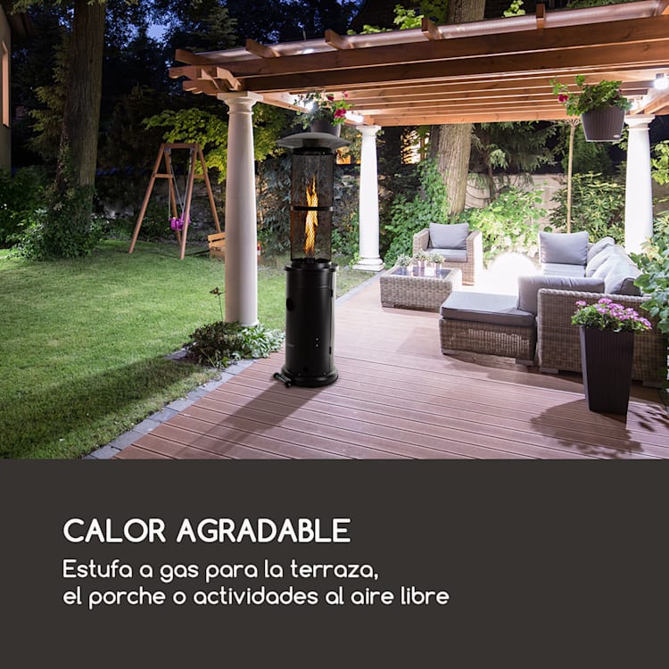 Goldflame calefactor de terraza calefacción a gas 11,2 kW vidrio templado móvil acero inoxidable