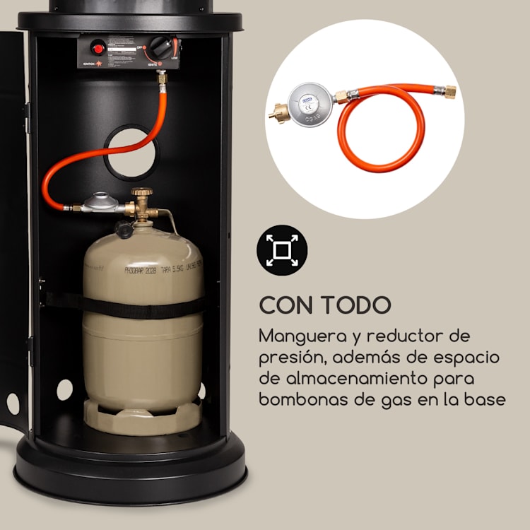 Goldflame calefactor de terraza calefacción a gas 11,2 kW vidrio templado móvil acero inoxidable